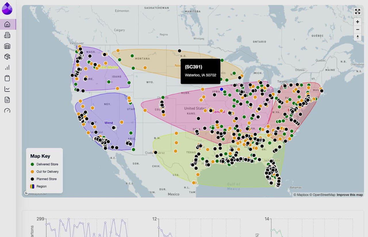 Lucidity real-time transportation visibility dashboard showing carton tracking and analytics